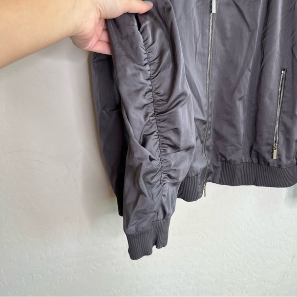 Lafayette 148 New York Rock Gray Kiki Satin Viscose Bomber Jacket $698 - Picture 8 of 9